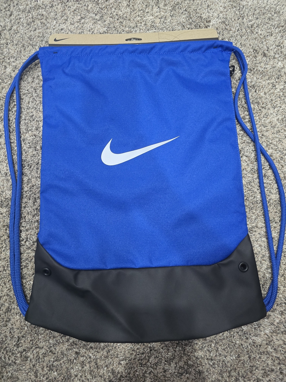 Nike Royal Blue and Black Drawstring Backpack with White Swoosh
